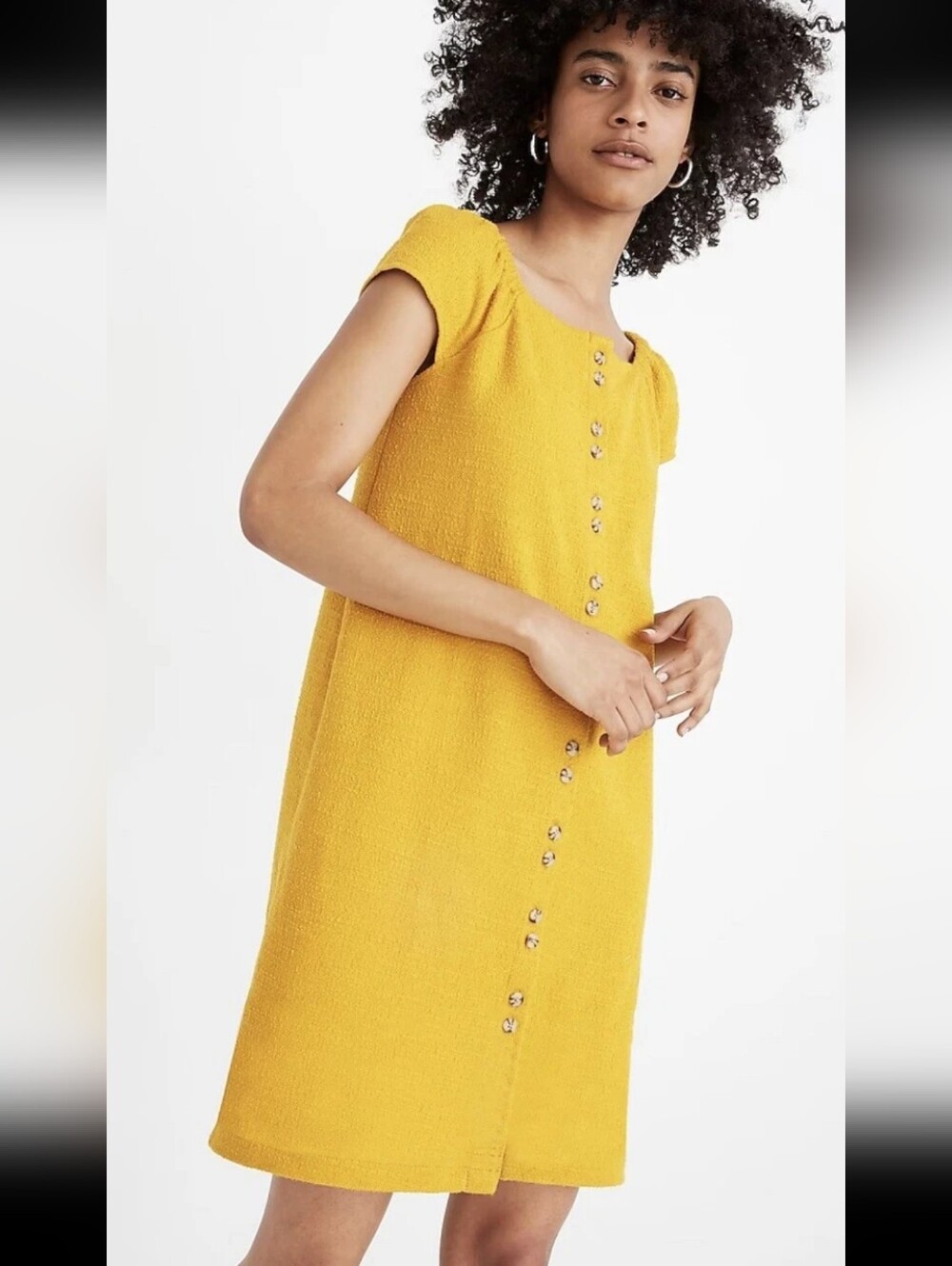 Madewell Texture & Thread Cap Sleeve Button Front Dress Sz Small S Cotton Yellow